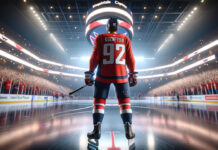 Evgeni Kuznetsov in Washington Capitals jersey contemplating his future amidst trade rumors