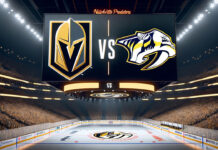 Nashville Predators and Vegas Golden Knights players in action during NHL game