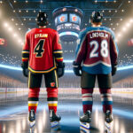 Colorado Avalanche and Calgary Flames Eye Blockbuster Trade: Byram for Lindholm Analysis Bowen Byram and Elias Lindholm in a conceptual image depicting potential NHL trade between Colorado Avalanche and Calgary Flames.