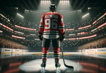Blackhawks management discussing Andrei Kuzmenko trade options in a strategic meeting