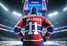 Brendan Gallagher receiving a match penalty for illegal check on Adam Pelech in an NHL game
