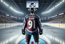 Colorado Avalanche team discussing strategic trade options for Nazem Kadri in the conference room