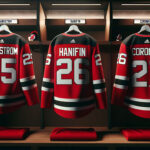 Devils-Flames Blockbuster Trade Rumor: Markstrom, Hanifin, Coronato to NJ? New Jersey Devils and Calgary Flames logos representing the rumored blockbuster NHL trade