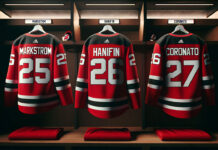 New Jersey Devils and Calgary Flames logos representing the rumored blockbuster NHL trade