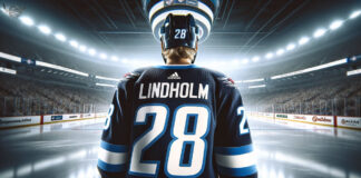 Elias Lindholm in action, a potential strategic fit for the Winnipeg Jets in NHL trade talks