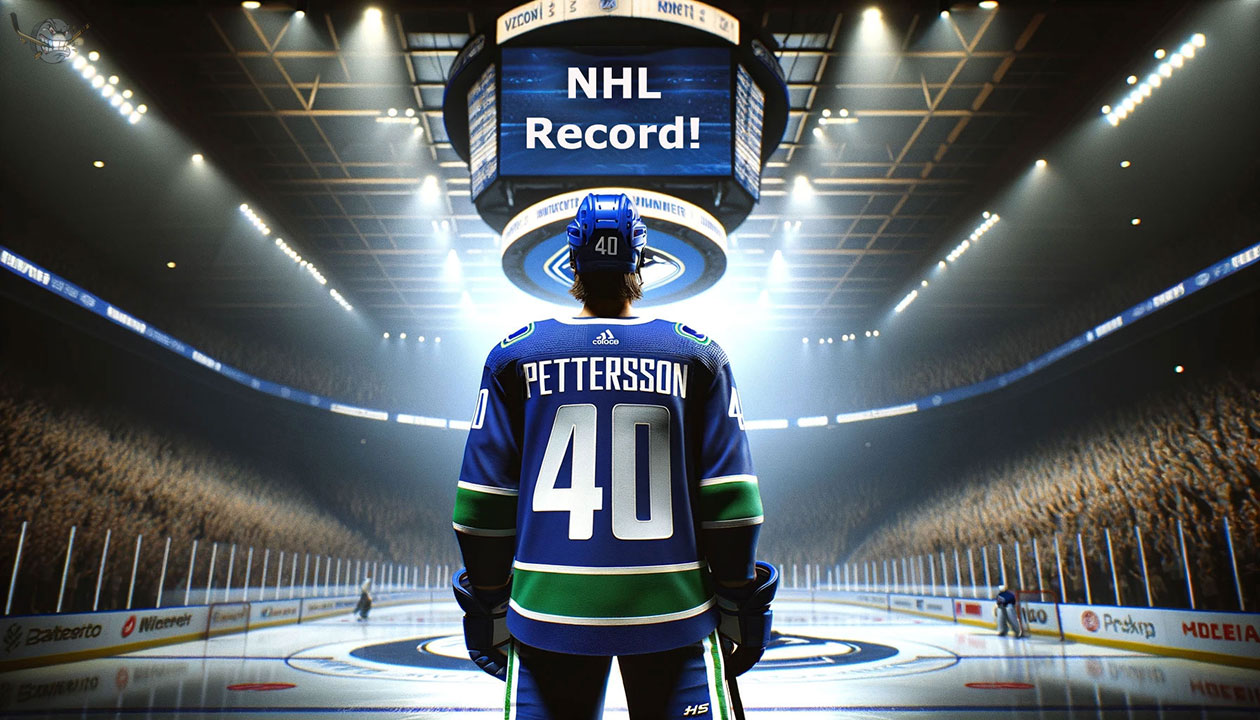 Elias Pettersson in action, setting new NHL record for the Vancouver Canucks
