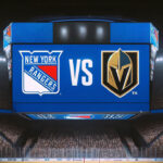 Vegas Golden Knights vs. New York Rangers: In-Depth NHL Game Preview & Prediction Vegas Golden Knights logo vs New York Rangers logo on the scoreboard in NHL game preview