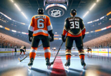 Jamie Drysdale and Cutter Gauthier in their respective Ducks and Flyers jerseys post-trade announcement