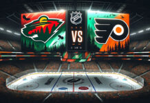 Detailed graphic displaying team stats and player highlights for the Minnesota Wild vs Philadelphia Flyers NHL game