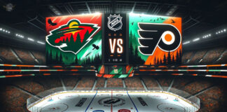 Detailed graphic displaying team stats and player highlights for the Minnesota Wild vs Philadelphia Flyers NHL game