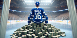 Mitch Marner sitting on stacks of money thinking about how much his next contract will be.