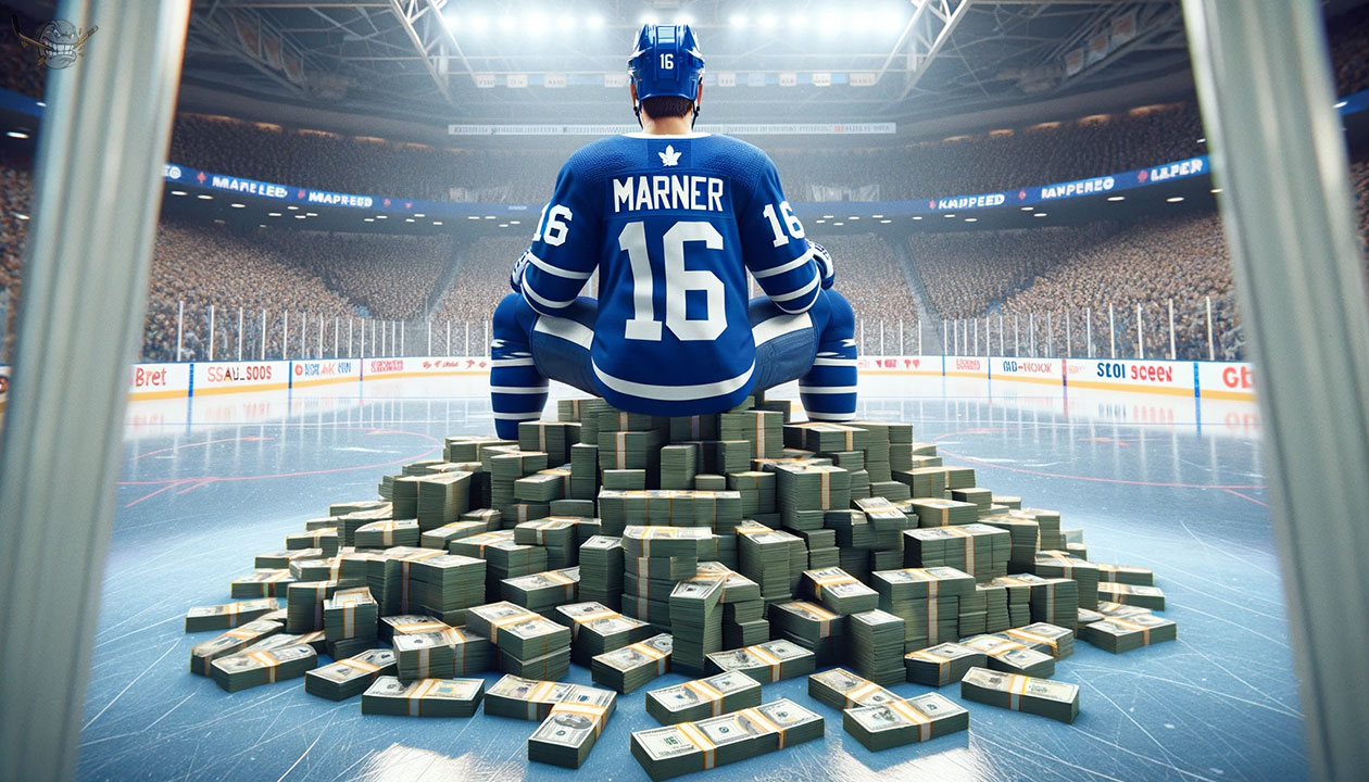 Mitch Marner sitting on stacks of money thinking about how much his next contract will be.