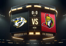 NHL game preview image featuring Nashville Predators and Ottawa Senators logos with matchup details