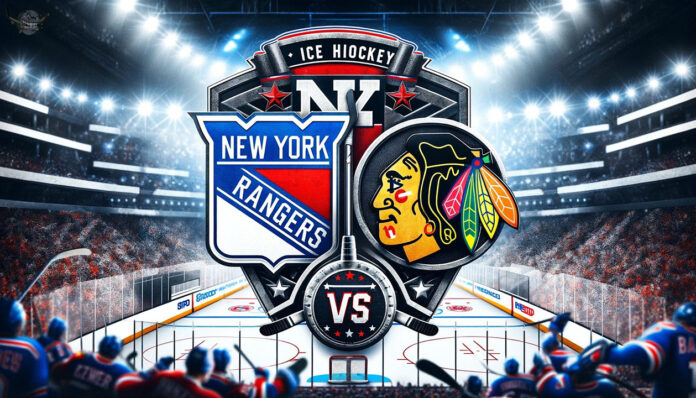 Action-packed moment from New York Rangers vs Chicago Blackhawks game