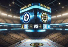 Winnipeg Jets and Boston Bruins players in action during NHL game preview