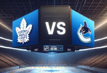 Toronto Maple Leafs and Vancouver Canucks players in action during NHL game preview image.