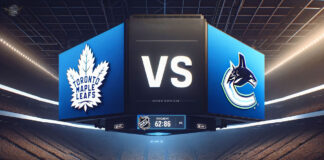 Toronto Maple Leafs and Vancouver Canucks players in action during NHL game preview image.