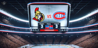 Ottawa Senators and Montreal Canadiens players in intense NHL game action