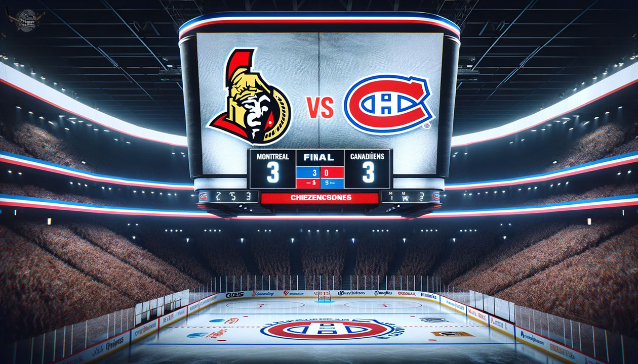 Ottawa Senators and Montreal Canadiens players in intense NHL game action
