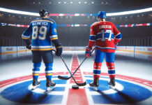 Graphic showing potential Canadiens and Blues players involved in NHL trade rumor