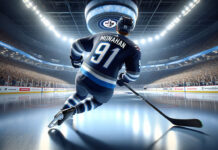 Sean Monahan in Winnipeg Jets gear symbolizing the rumored NHL trade