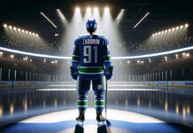 Vancouver Canucks defenseman Nikita Zadorov in action, amidst NHL trade rumors