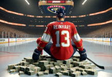 Sam Reinhart in action for the Florida Panthers, showcasing skill and potential for contract extension