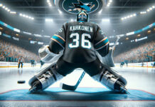"Minnesota Wild and San Jose Sharks logos with trade arrows symbolizing the potential Kahkonen-Spacek-Petrovský trade
