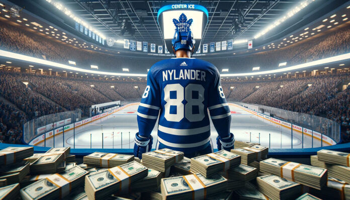 Toronto Maple Leafs forward William Nylander discussing contract extension in team meeting