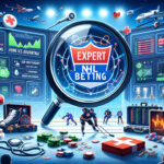 The Frozen Fortune: NHL Betting Tactics for Success Dynamic visual representation of NHL betting strategies, featuring team analysis, home ice advantage, injury updates, statistical charts, and live betting screen, emphasizing strategic gambling success.