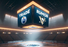 Edmonton Oilers and Pittsburgh Penguins logos with the text "Guentzel Trade Rumors"