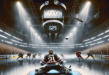 An intense moment during an NHL playoff game.