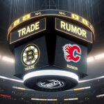 Boston Bruins, Calgary Flames Blockbuster Trade Talks | NHL Trade Rumors NHL trade rumor graphic - Noah Hanifin in a Boston Bruins jersey