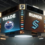 Eberle Returns Home? Analyzing Oilers-Kraken Trade Rumors & Why It Might Not Fly Edmonton Oilers and Seattle Kraken logos side-by-side on a hockey scoreboard, suggesting a trade.