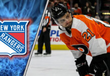 Scott Laughton in action, potential trade target for New York Rangers