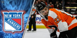 Scott Laughton in action, potential trade target for New York Rangers