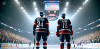 Team USA hockey players in action, potential 2026 Olympics roster