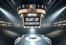Vegas Golden Knights logo with the text "Salary Cap Circumvention?"