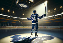 Auston Matthews celebrates his 60th goal of the NHL season