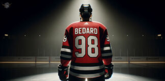 Connor Bedard standing at center ice pondering if the team will some some offensive free agents