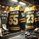 NHL Trade Rumors: Bruins Will Flex Financial Muscle, Target Lindholm and Hanifin Noah Hanifin and Elias Lindholm Boston Bruins jersey hanging in the Bruins dressing room