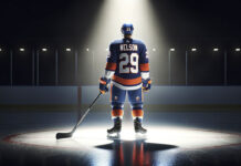Brock Nelson, New York Islanders jersey, hockey stick