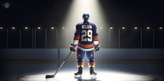 Brock Nelson, New York Islanders jersey, hockey stick