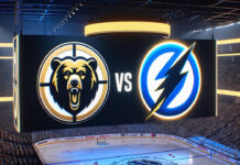 Boston Bruins and Tampa Bay Lightning face-off on the ice