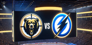 Boston Bruins and Tampa Bay Lightning face-off on the ice