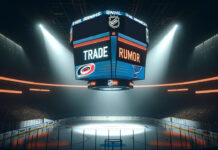 NHL trade rumor graphic showing Martin Necas and Pavel Buchnevich