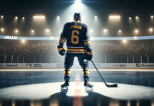 Erik Johnson in a Buffalo Sabres jersey waiting to see if he will be traded at the NHL trade deadline.
