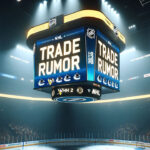 NHL trade rumor infographic showing Guentzel to Canucks, DeBrusk to Penguins, and Lindholm to Bruins