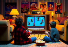kids playing the classic video game Blades of Steel