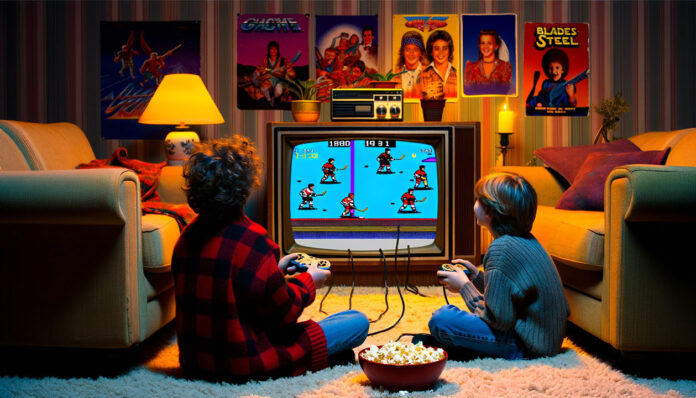 kids playing the classic video game Blades of Steel